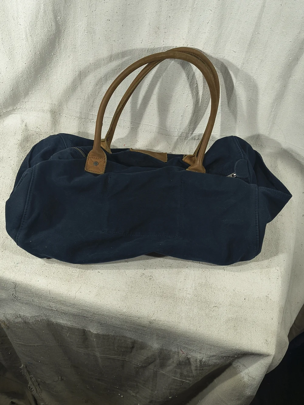 Abercrombie & Fitch Navy Canvas Satchel with Tan Leather Handles